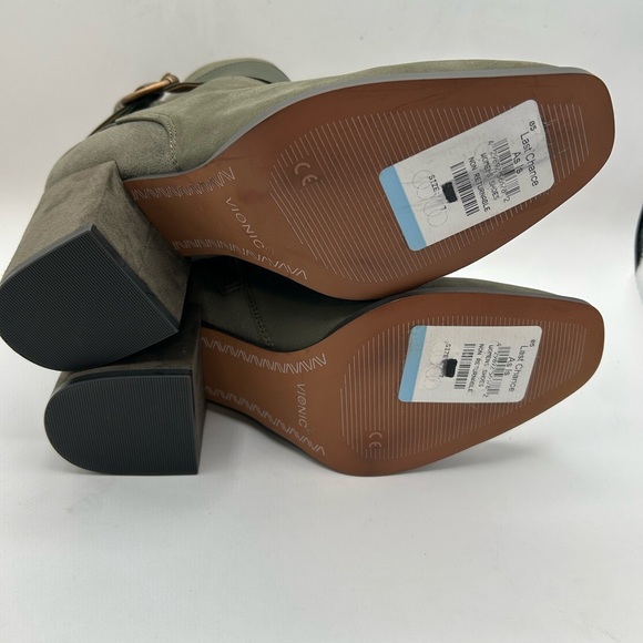 New Vionic Tenley Olive Green Suede Leather Heeled Ankle Booties Square Toe 7 - Picture 12 of 12